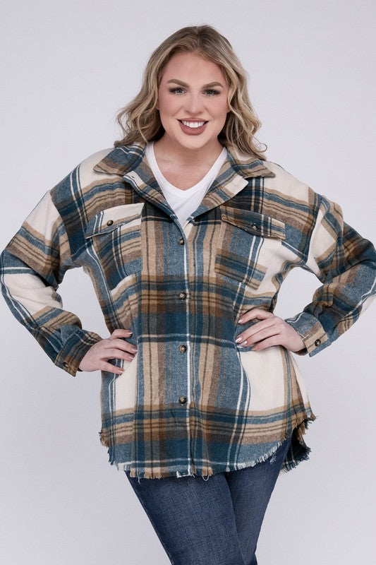 Gabby Plus Size Yarn Dyed Plaid Shirt Jacket