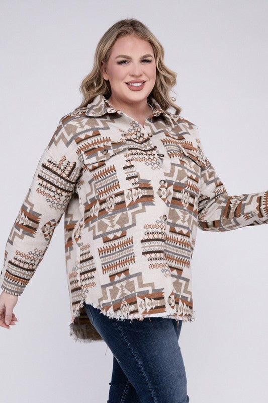 Kelsi Plus Size Aztec Western Shacket