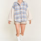 Multi plaid fuzzy sleeve jacket