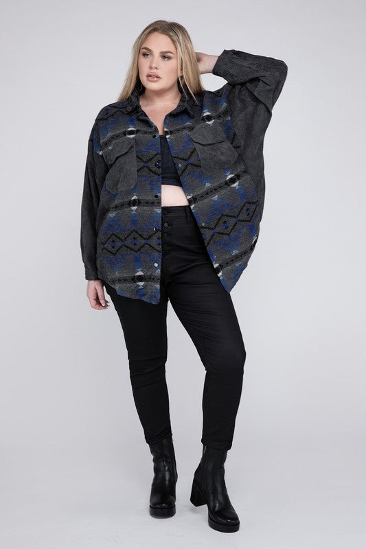 Leah Plus Printed Button Down Jacket