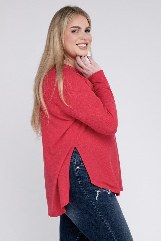 Mia Plus Melange Baby Waffle Long Sleeve Top