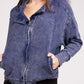 Acid Wash Cotton Waffle Hooded Zip-Up Jacket