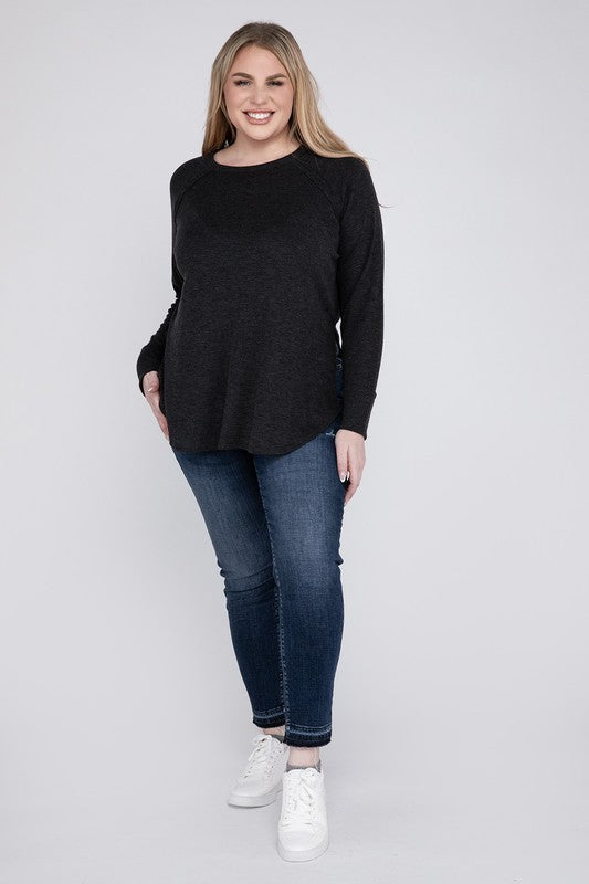 Mia Plus Melange Baby Waffle Long Sleeve Top