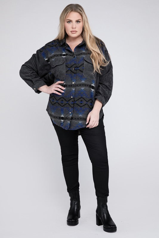 Leah Plus Printed Button Down Jacket