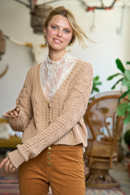 CABLE KNIT CARDIGAN PLUS