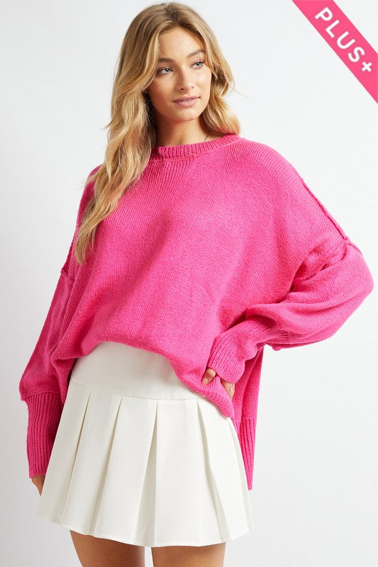 Lindsey Plus Solid Boat Neck Long Sleeve Sweater