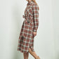 PLAID PRINT COLLAR LONG SHIRT DRESS