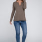 Melange Baby Waffle V-Neck Long Sleeve Top