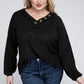 Bobbi Plus Brushed Waffle V-Neck Button Sweater