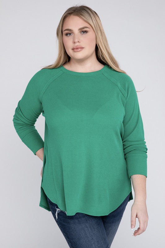 Mia Plus Melange Baby Waffle Long Sleeve Top