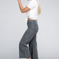 Acid Washed High Waist Frayed Hem Straight Pants