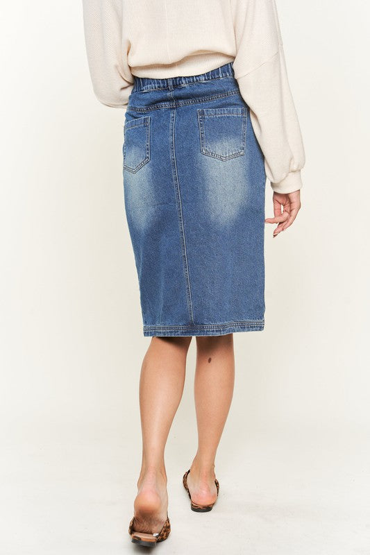 Denim button down front midi skirt