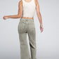 Acid Washed High Waist Frayed Hem Straight Pants