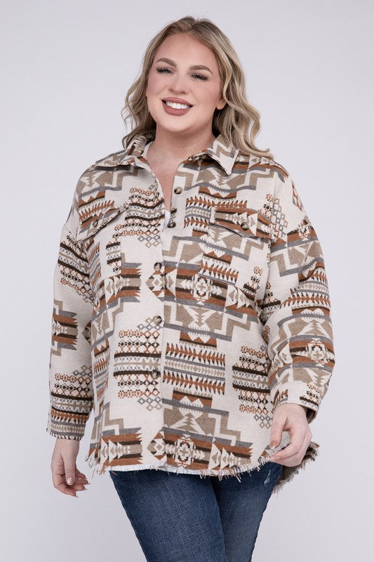 Kelsi Plus Size Aztec Western Shacket