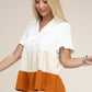 Color Block Notched Neck Blouse