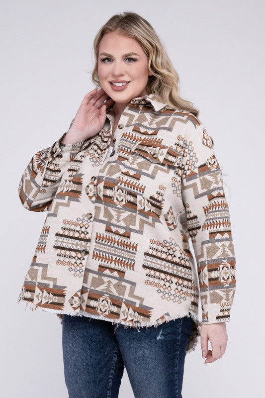 Kelsi Plus Size Aztec Western Shacket