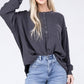 Double Gauze Oversized 3/4 Button Henley Neck Top