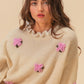 BiBi Ruffled Crochet Flower Dropped Shoulder Sweater