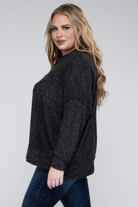 Plus Brushed Melange Drop Shoulder Sweater