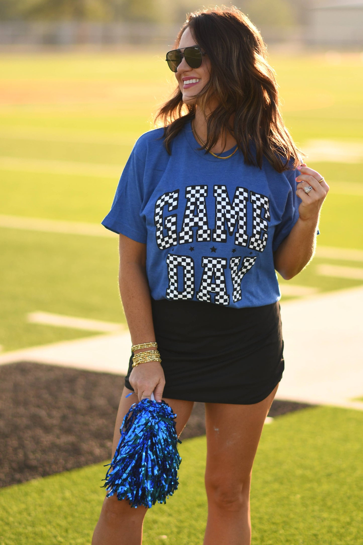 Royal Blue Checkered Game Day Tee