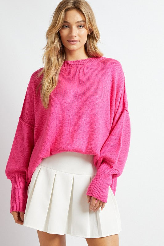 Lindsey Plus Solid Boat Neck Long Sleeve Sweater