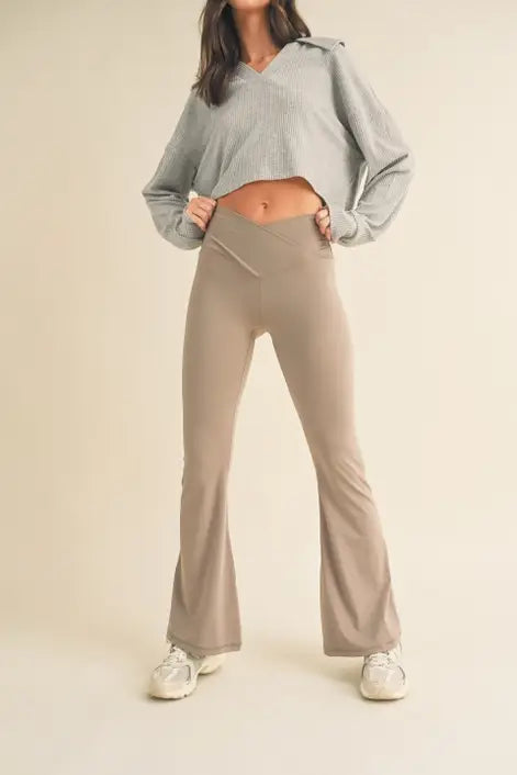 Dottie Taupe High Waisted Crossover Flare Legging